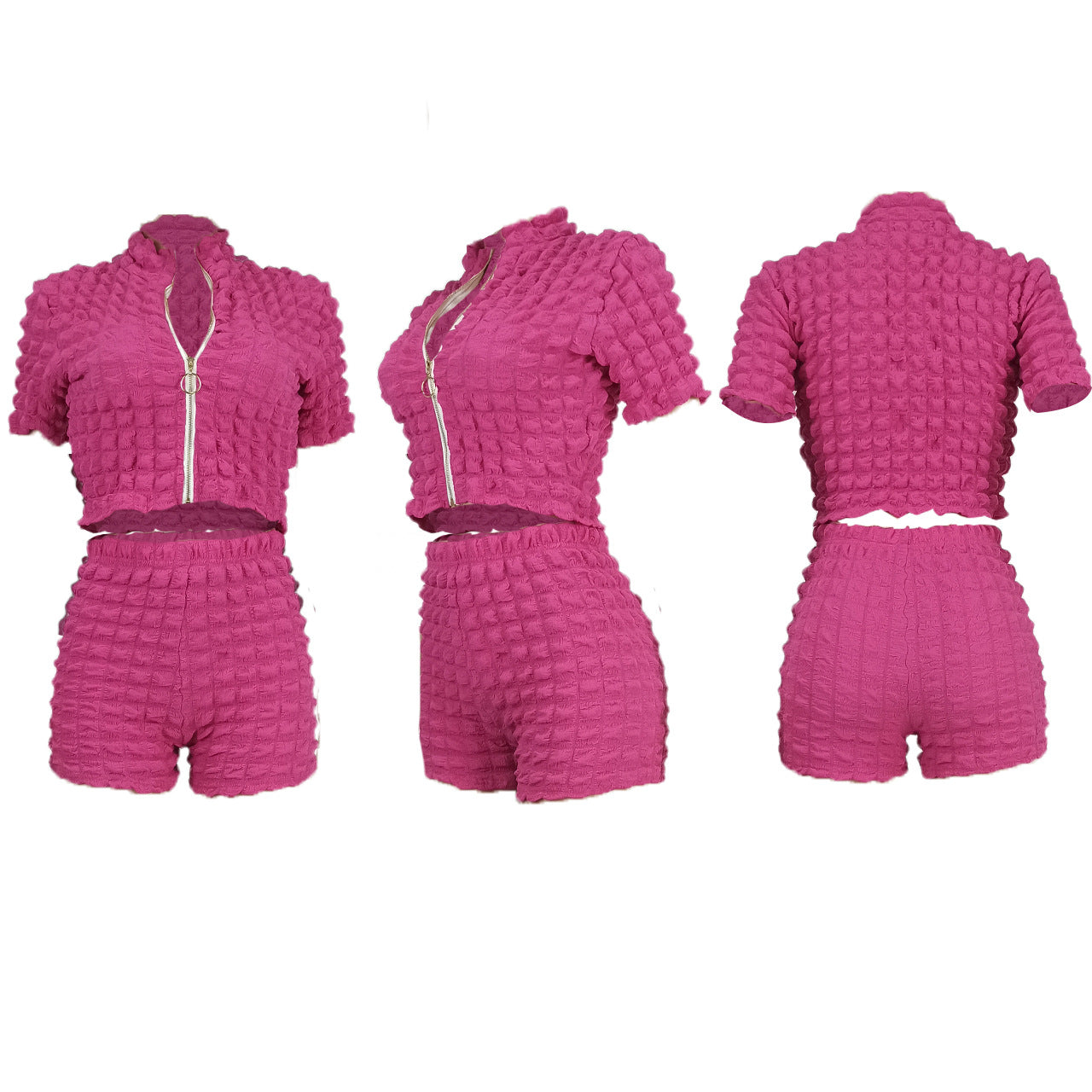 Zip Cropped Summer Top And Short Sets For Women