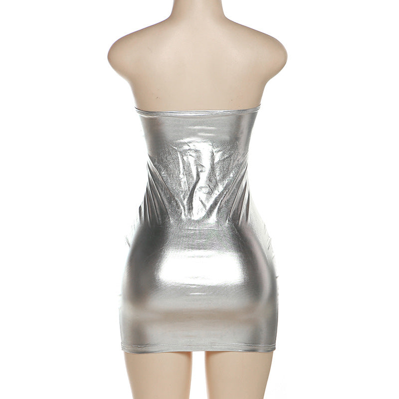 Sexy Silvery Backless Strapless Sleeveless Dress