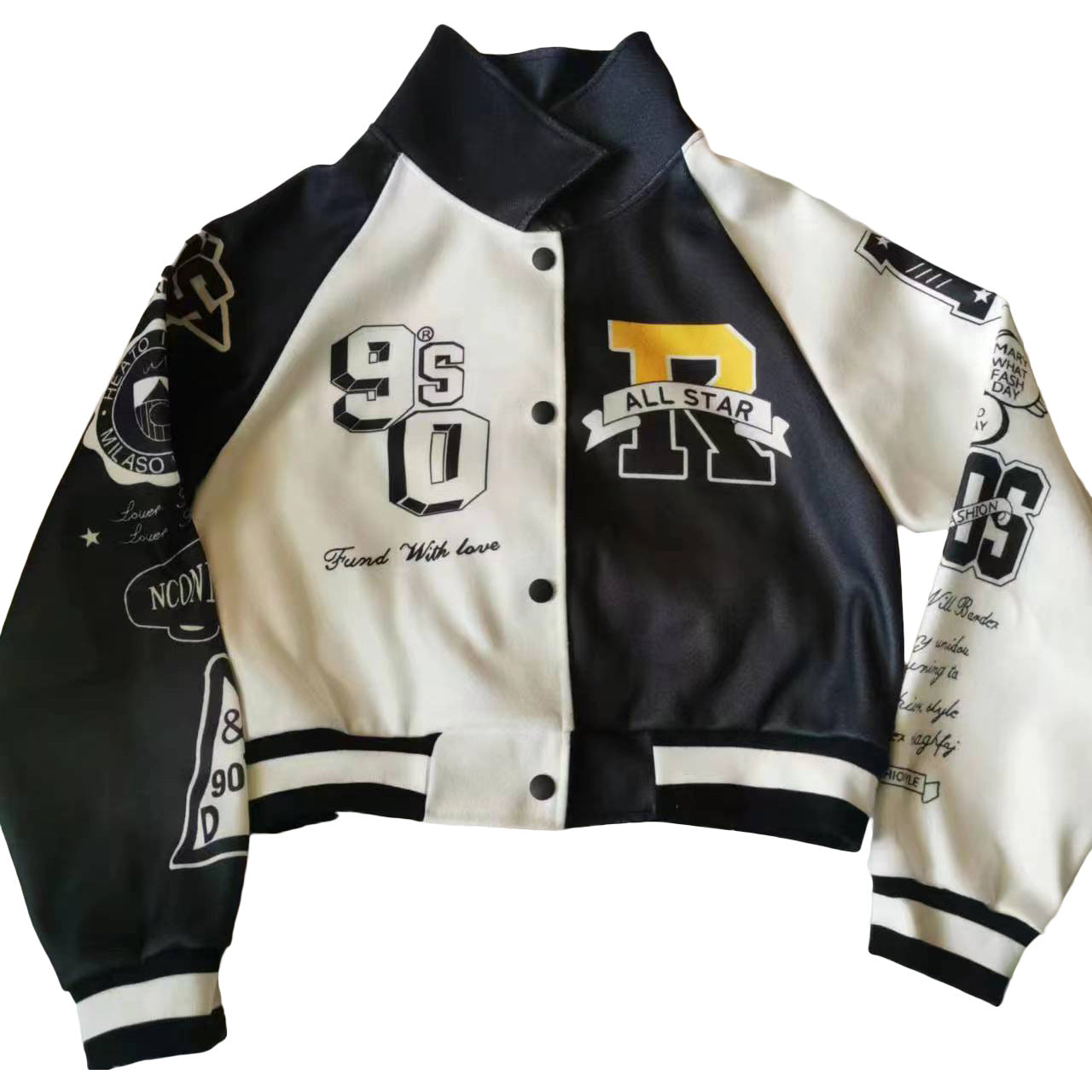 Casual Letter Printing Contrast Color Baseball Jacket