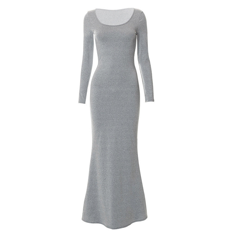 Trendy Ladies Solid Long Sleeve Maxi Dress