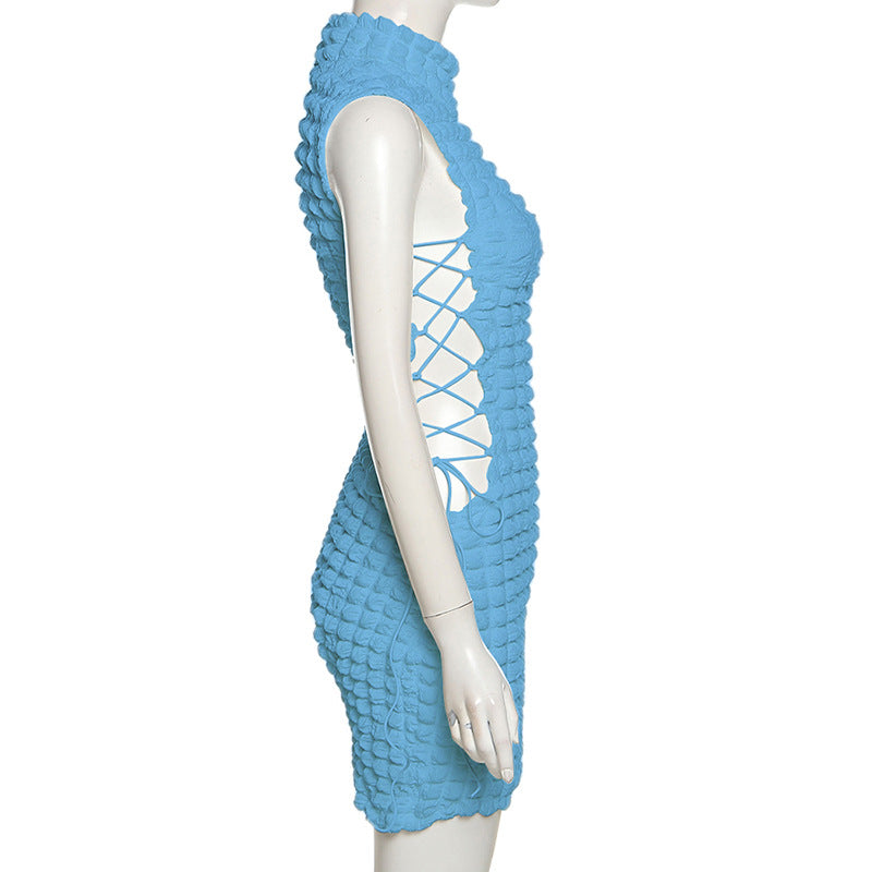 Designer Ruched Seductive Tie Wrap Sleeveless Dress