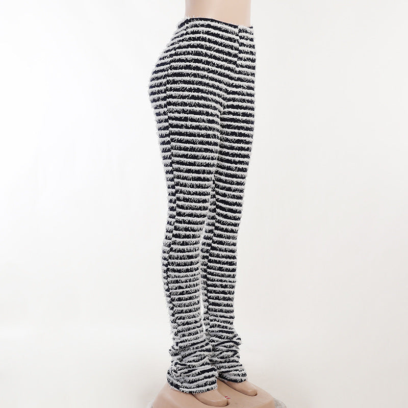 Slim Stripe High Waist Women's Long Pants