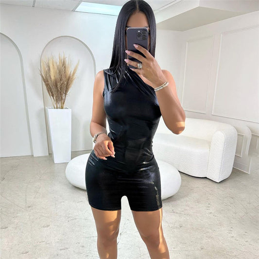 Tight Pure Color Oblique Shoulder Sleeveless Women's Rompers