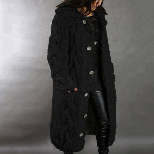 Spring Solid Bucket Long Sleeve Long Sweater Coats