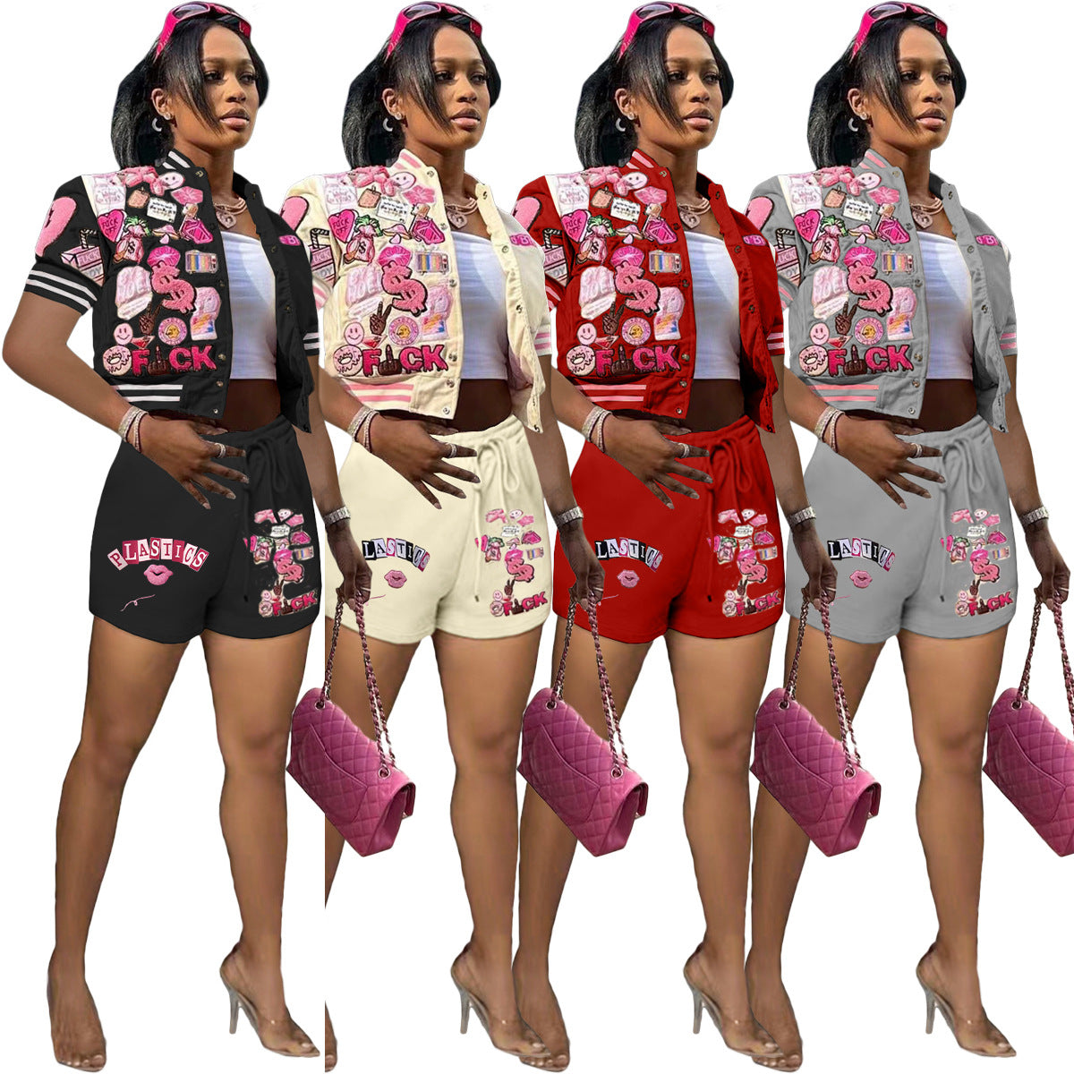 Pattern Women 2 Piece Outfit Short Sets