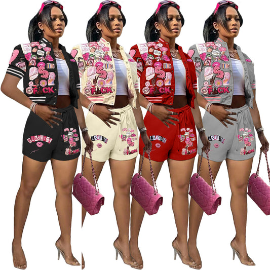 Pattern Women 2 Piece Outfit Short Sets