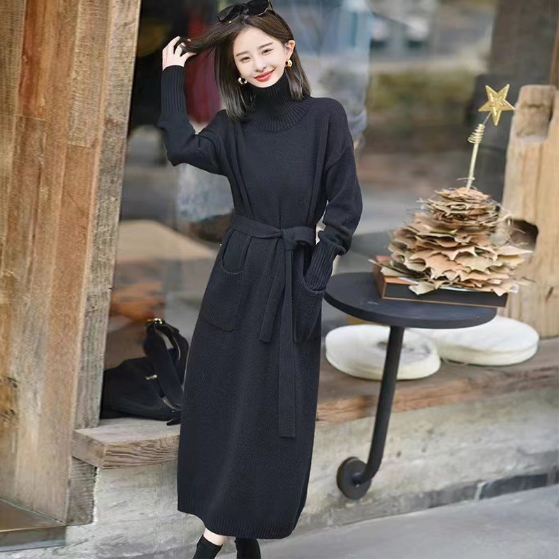 Turtle Neck  Solid Long Sleeve Dresses