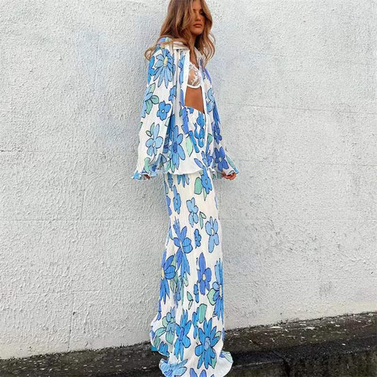 Summer Casual Printing Long-sleeved 2 Piece Trouser Sets