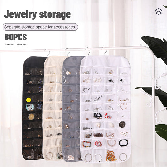 48/80Grids Hanging Jewelry Organizer Storage with Pocket Double Sided Transparent Necklace Bracelet Earring Jewelry Display Organizer
