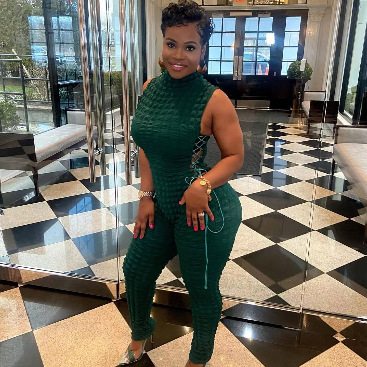 Blackish Green Cut Out Sleeveless Jumpsuits