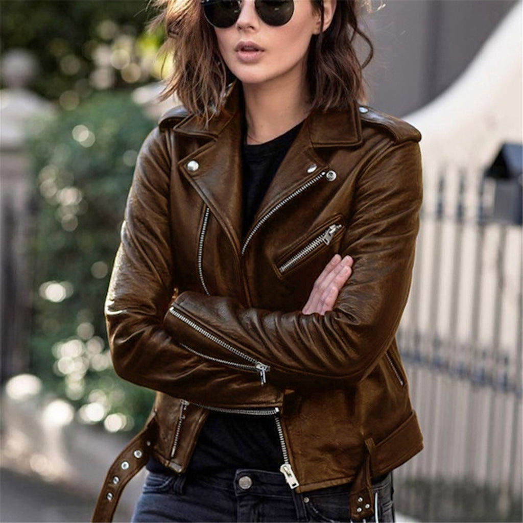 Zip Pockets Black PU Leather Jacket Coats