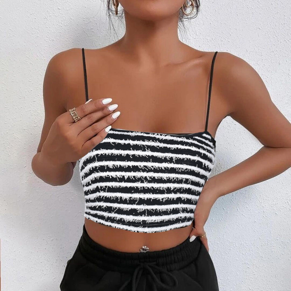 Black White  Striped Camisole Tops