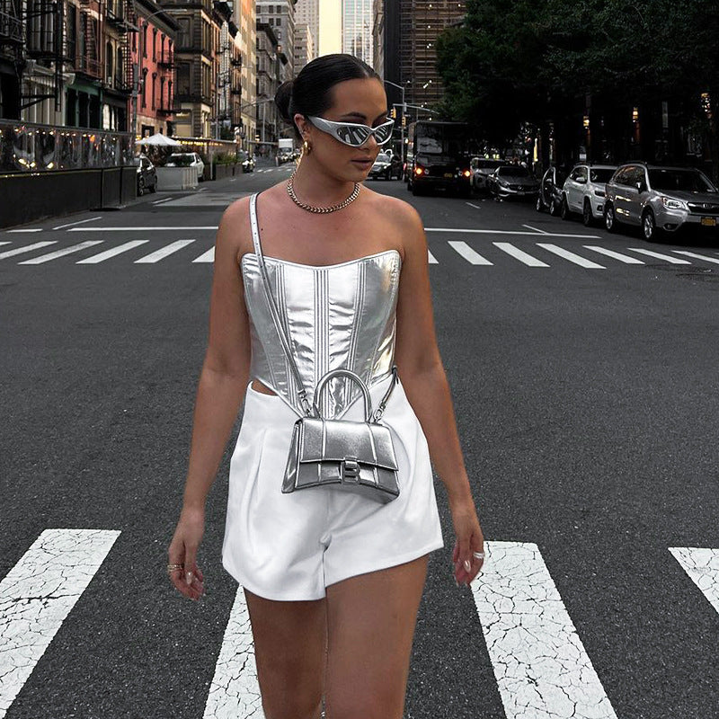 Fashion Fitted Silvery Backless Sleeveless Women's Top
