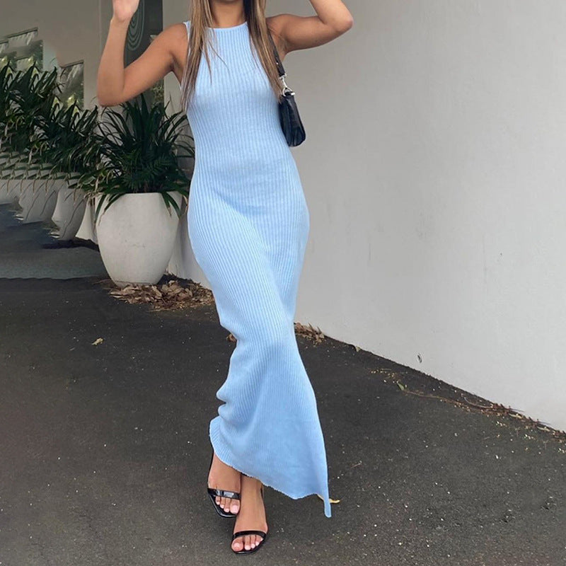 Elegant Casual Pure Color Hollow Out Backless Slit Maxi Dress