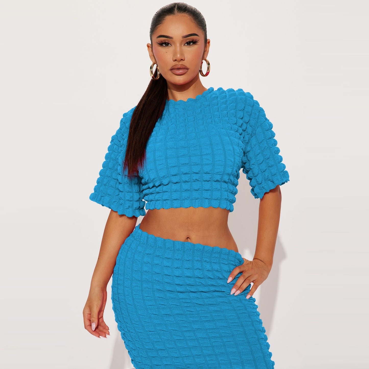 Half Sleeve Cropped Top And Maxi Skirt Sets