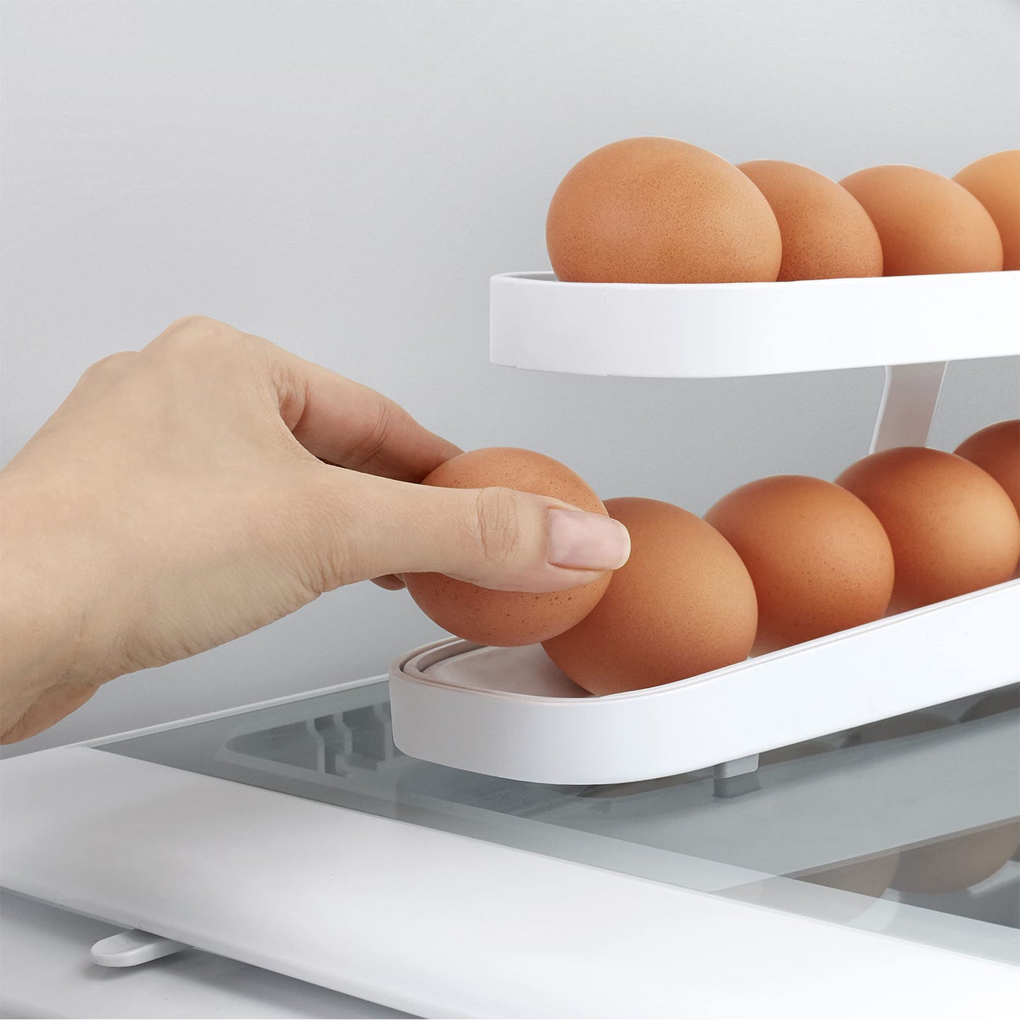 Automatic Scrolling Egg Rack Holder Storage Box Egg Basket Container Organizer Rolldown Refrigerator Egg Dispenser For Kitchen