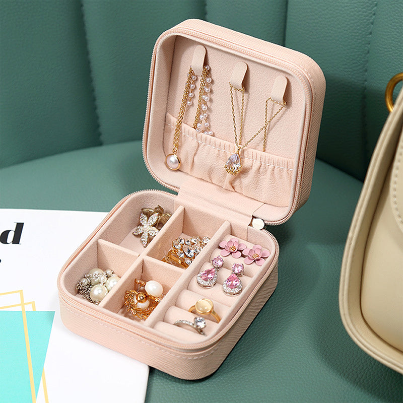 Portable Jewelry Box Mini Jewelry Organizer Display Travel Jewelry Zipper Leather Case Boxes Boxes Storage