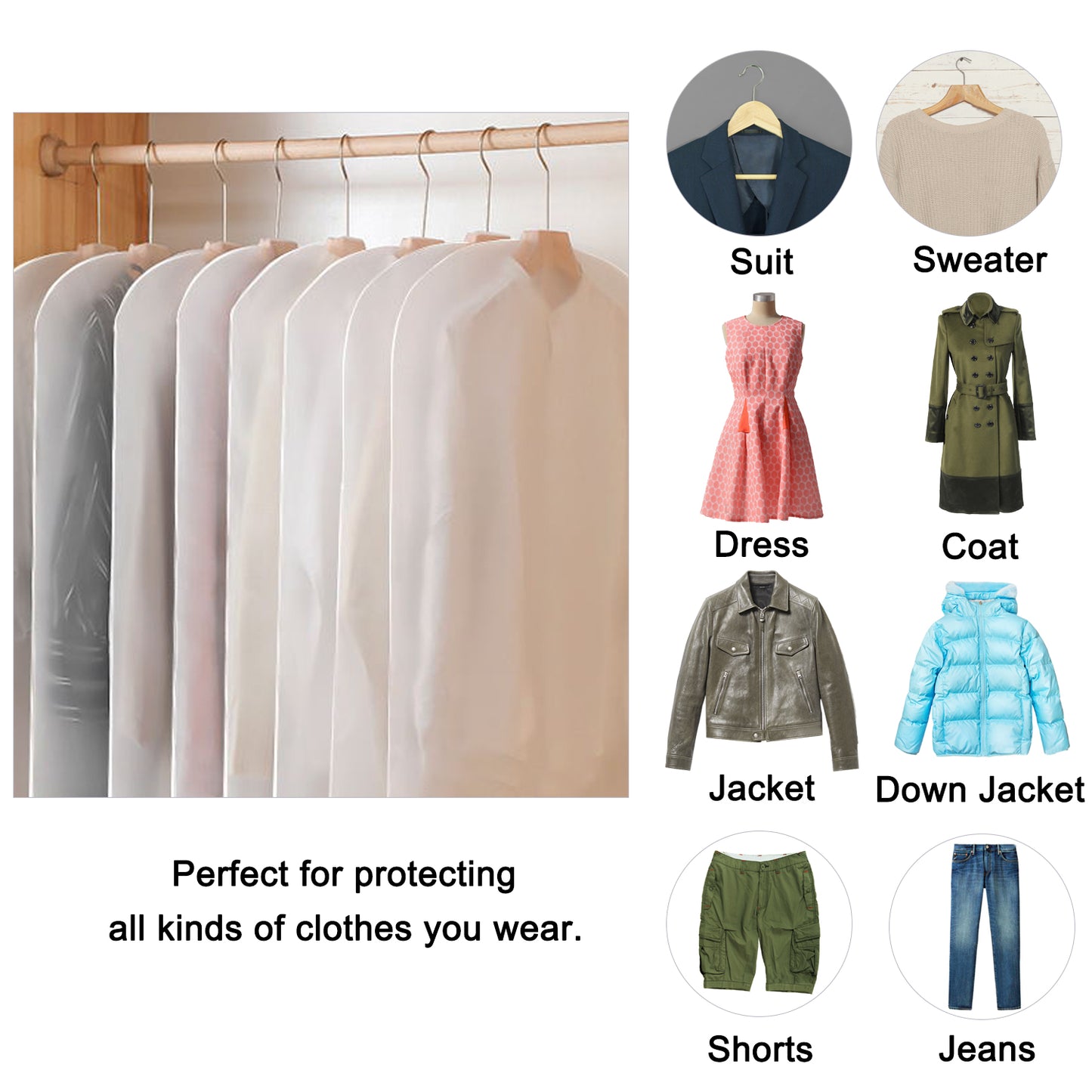 5 Pcs Clothes Hanging Garment Dress Clothes Suit Coat Dust Cover Storage Bag Pouch Case Organizer Wardrobe Hanging Clothing