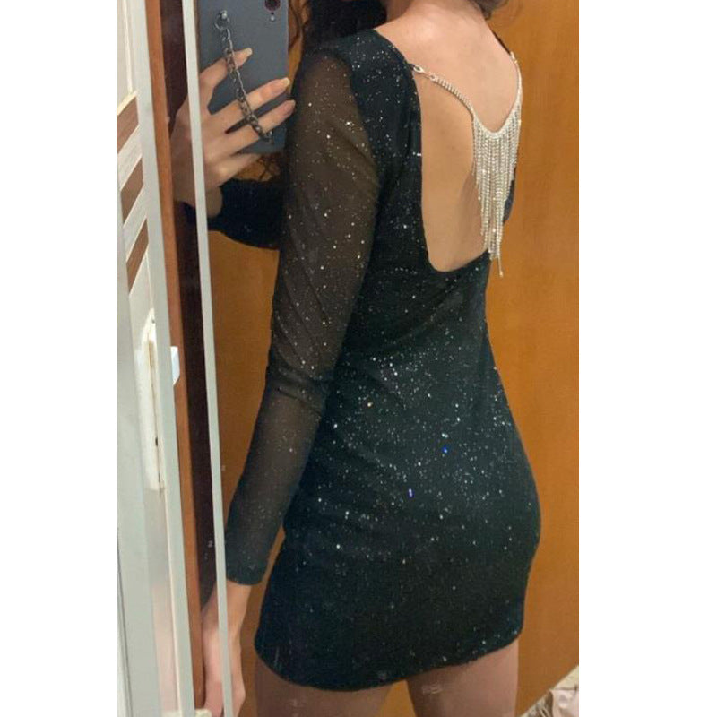 Sexy Pure Color Backless Women's Hip Dress