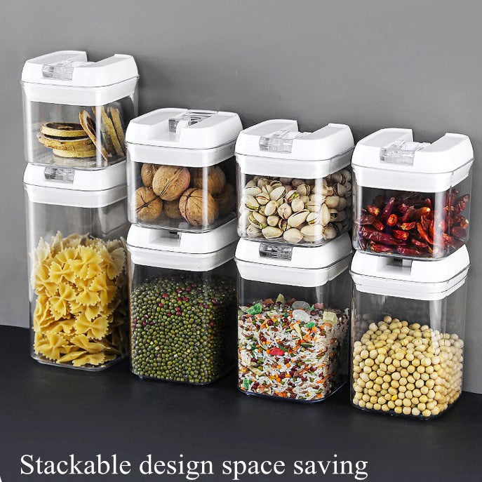 7PCS Kitchen Organizer Jars Box Plastic Food Storage Container Spice Sealed Jar Set Vacuum Transparent Storage Bottle Tea Tank