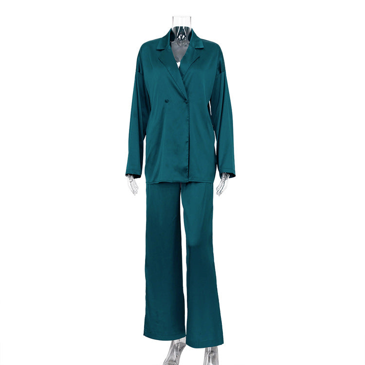 Pure Color Lapel Satin Women's Two-piece Suits