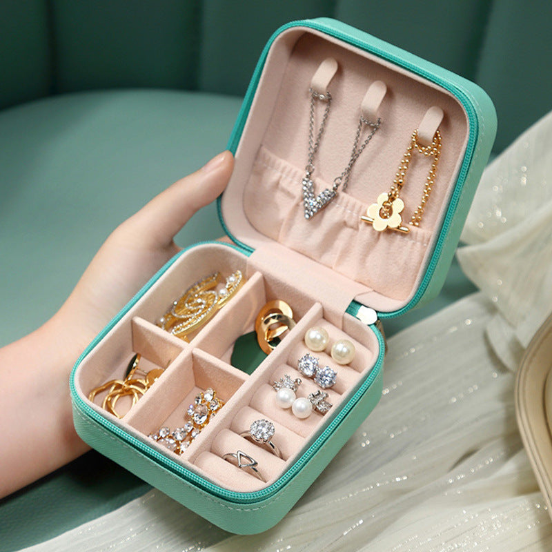 Portable Jewelry Box Mini Jewelry Organizer Display Travel Jewelry Zipper Leather Case Boxes Boxes Storage
