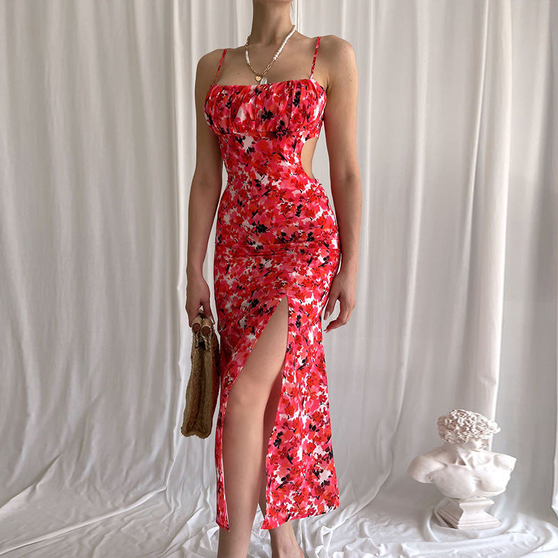 Summer Printing Sleeveless Slit Midi Dress