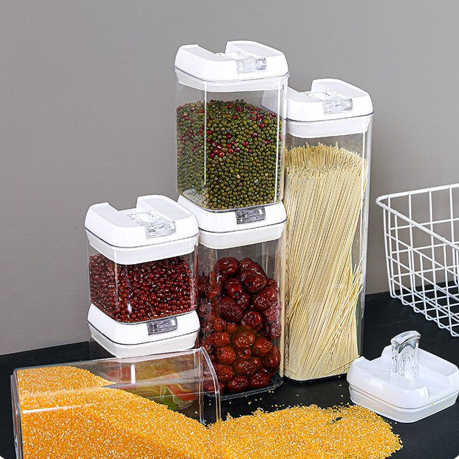 7PCS Kitchen Organizer Jars Box Plastic Food Storage Container Spice Sealed Jar Set Vacuum Transparent Storage Bottle Tea Tank