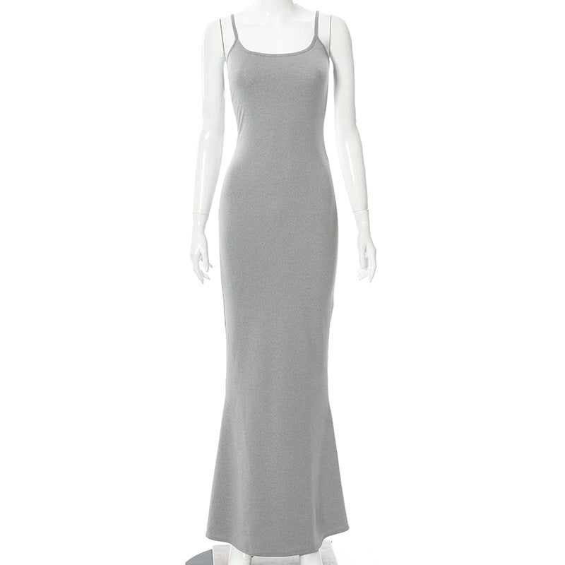 Elegant Pure Color Camisole Maxi Dress For Ladies