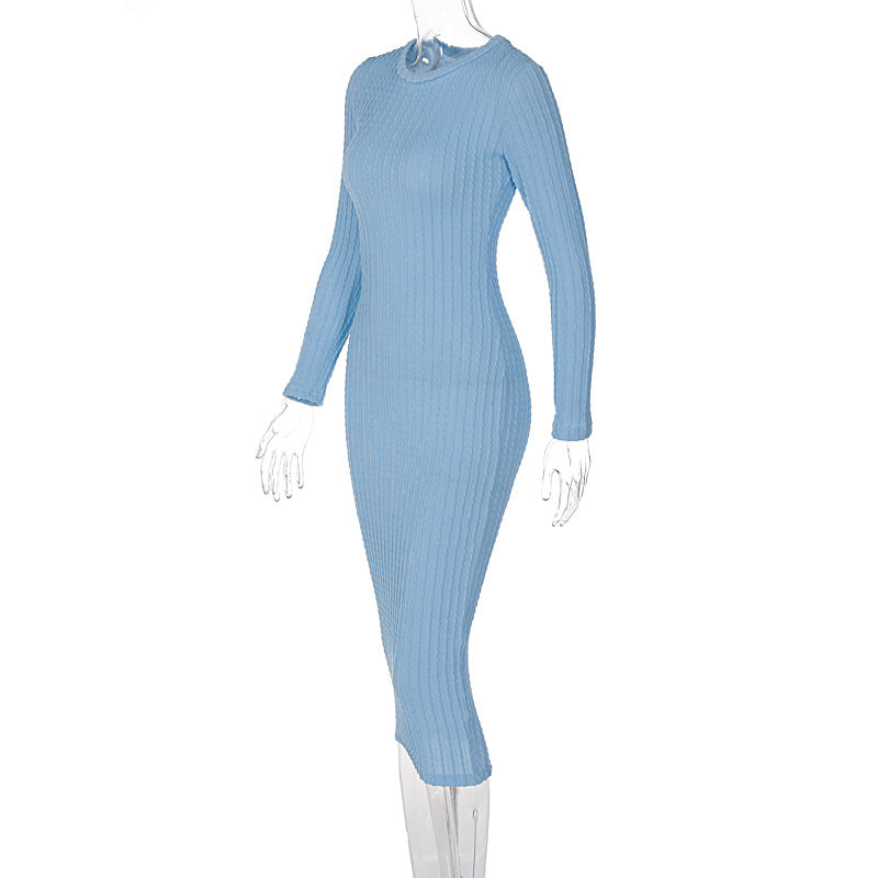 Casual Solid Long Sleeve Knitting Midi Dress