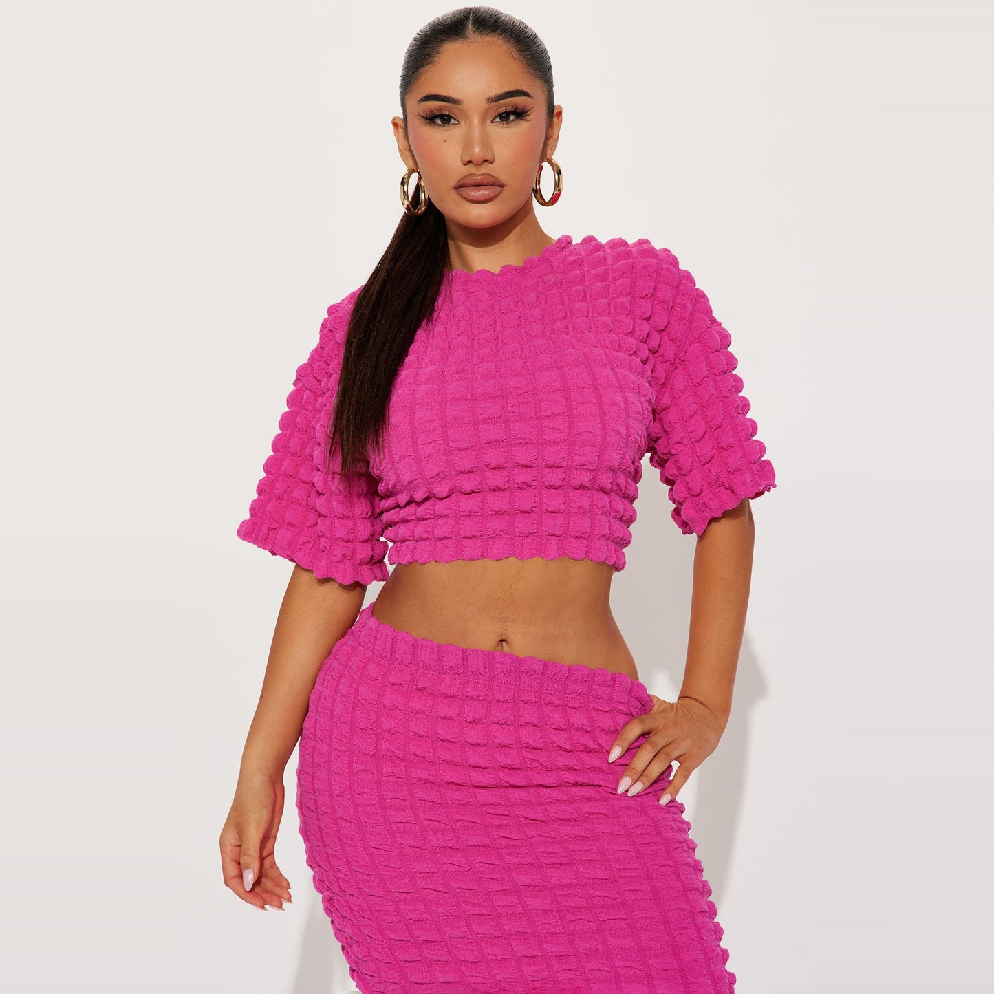 Half Sleeve Cropped Top And Maxi Skirt Sets