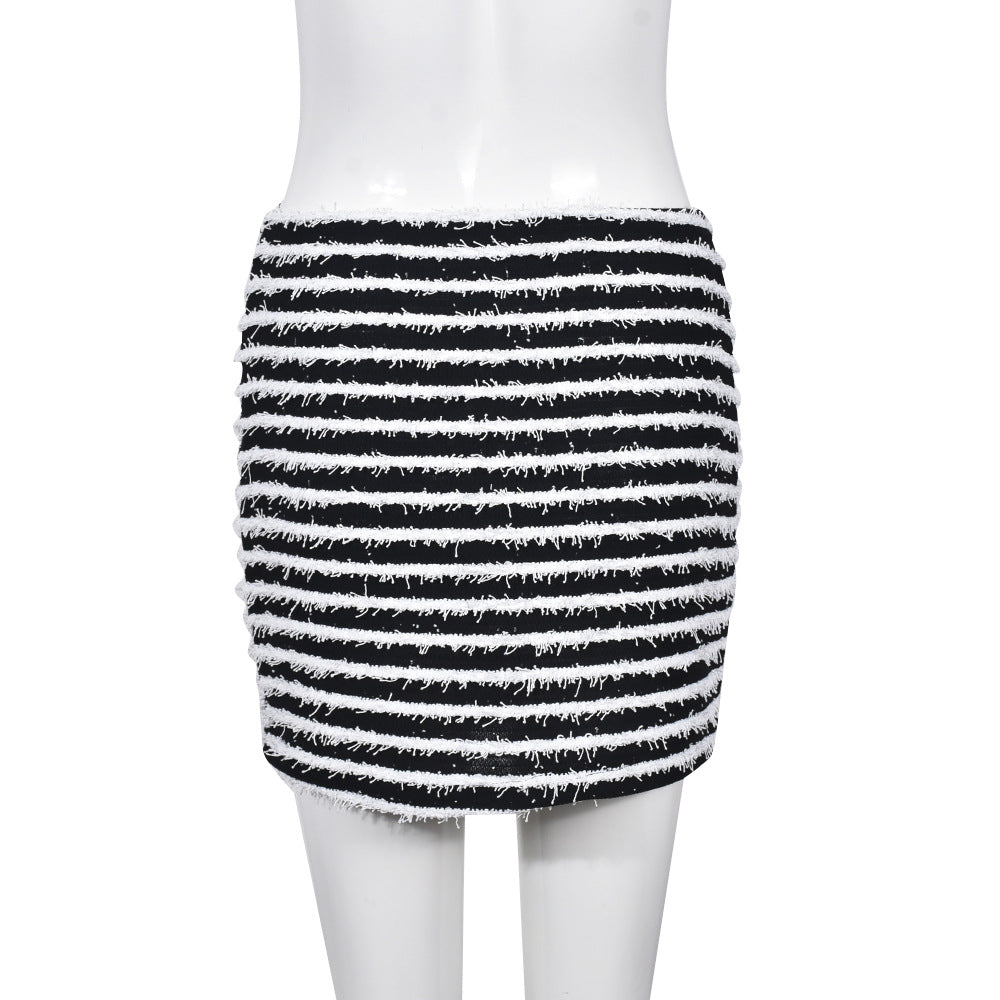 Black White  Striped  Short Skirts For Women
