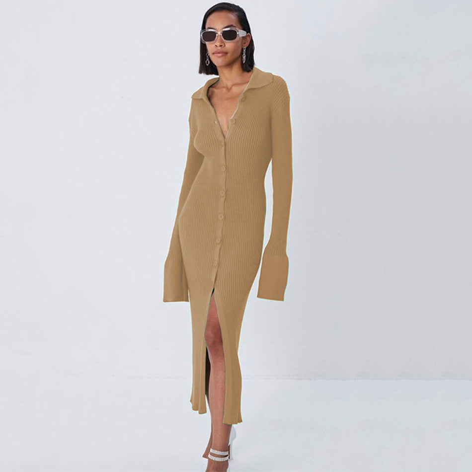Casual Knitting Pure Color Women's Long Sleeve Dress